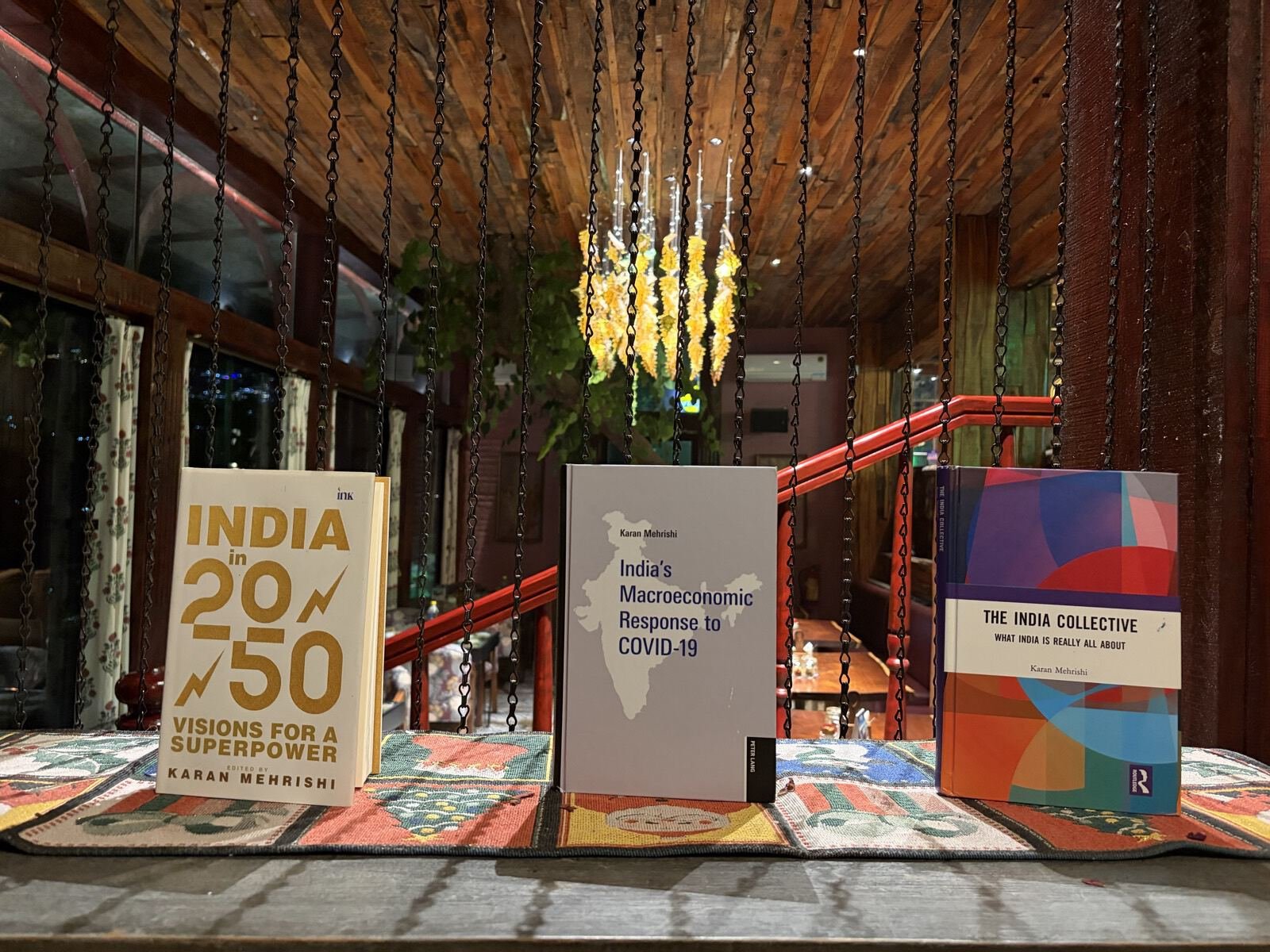 The three books on display